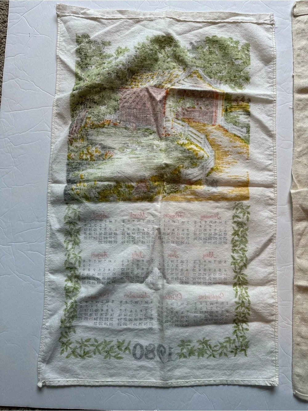 Vintage Lot Of 2 Hanging 1980’s Calendar Tea Towels 1980 & 1982 Bridge Desert
